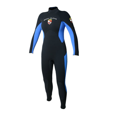 front shot of black with blue trim Excursion Elite Dive Fullsuit