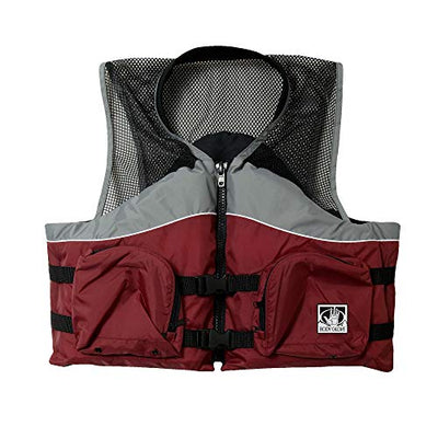 front shot of red and gray Cove Nylon Mesh Fishing Vests