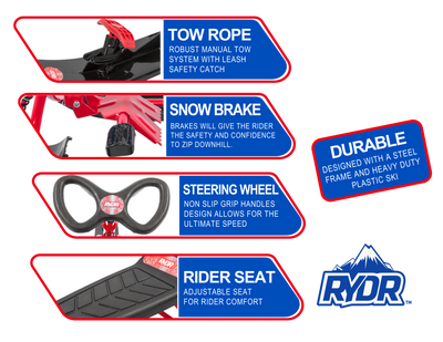 RYDR Snow Runner Bike Sled with Steering Wheel and Foot Brakes