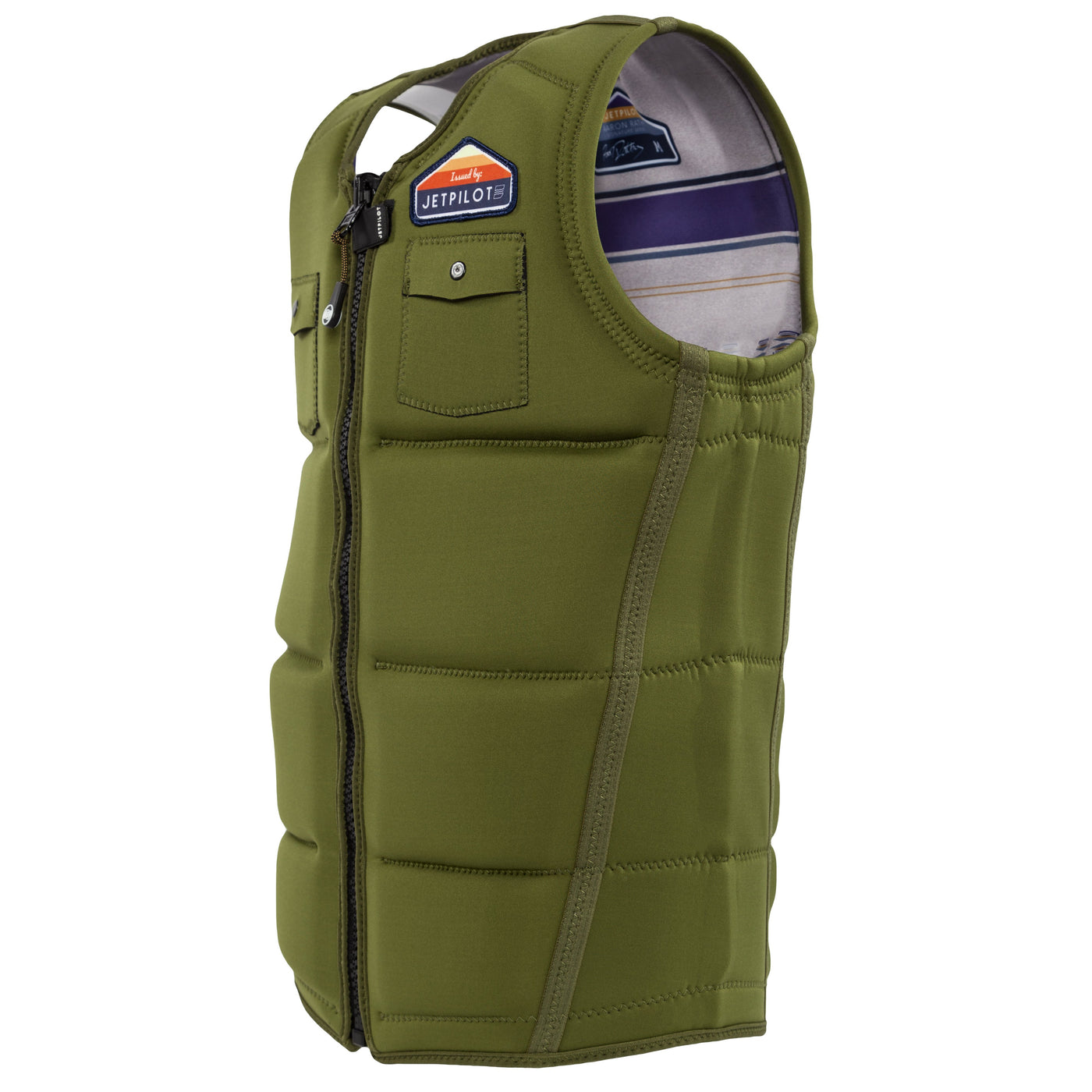 Side view of the Jetpilot's Aaron Rathy Signature Comp Vest Moss colorway side view photo