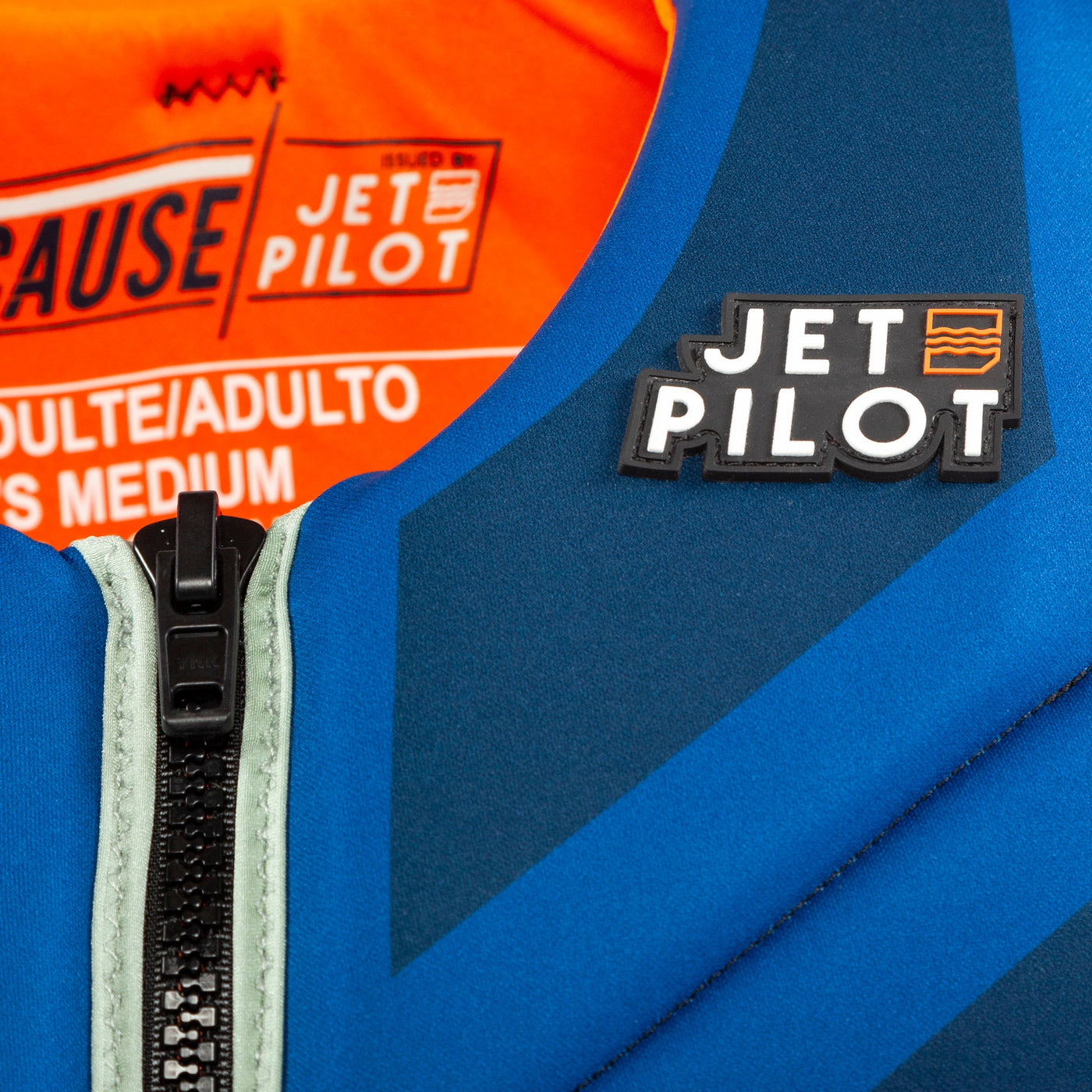 Closeup shot of the Jetpilot Cause CGA Vest logo.