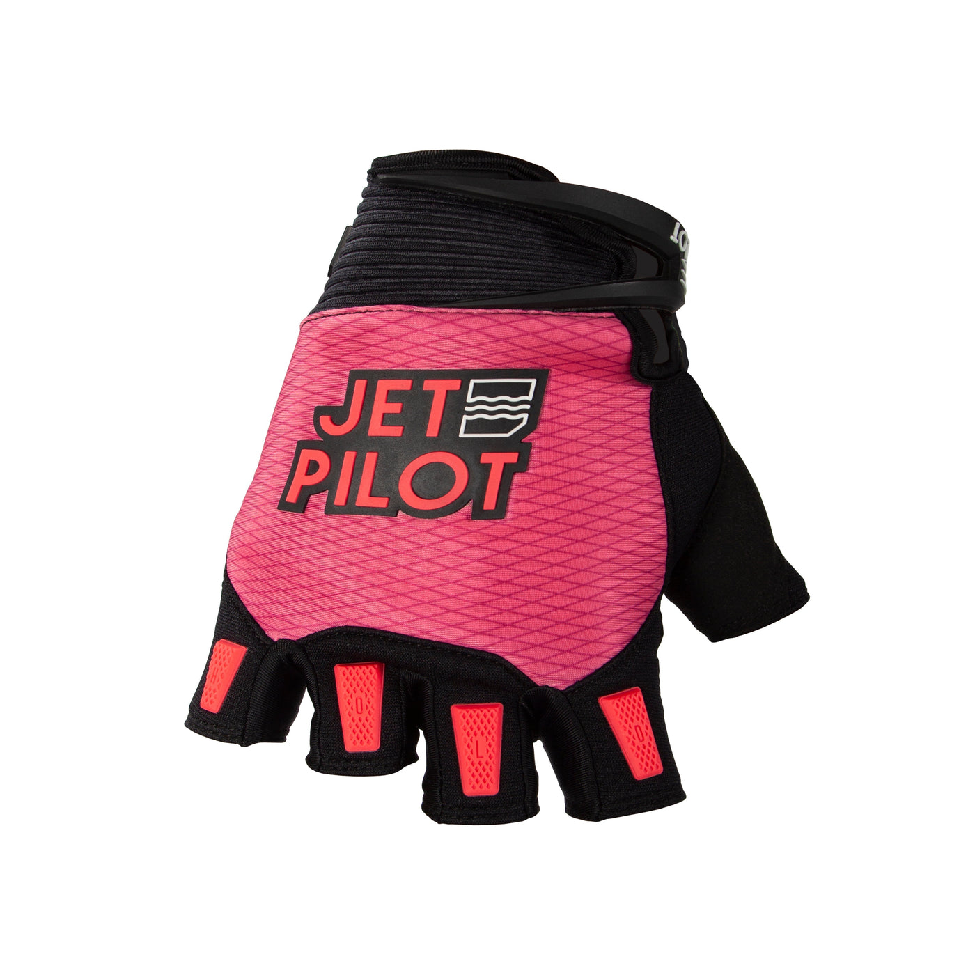 Front view of the Jetpilot Hold Fast Short Finger Glove. #color_black-pink