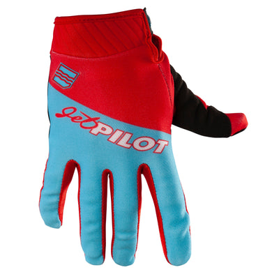 Front view of the Jetpilot Vintage Class Full Finger glove. #color_sky-red