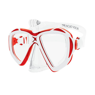 three quarter front shot of Passage dive mask, red