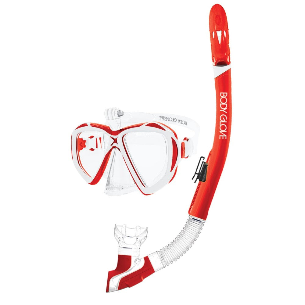 front shot of Passage dive mask and snorkel, red