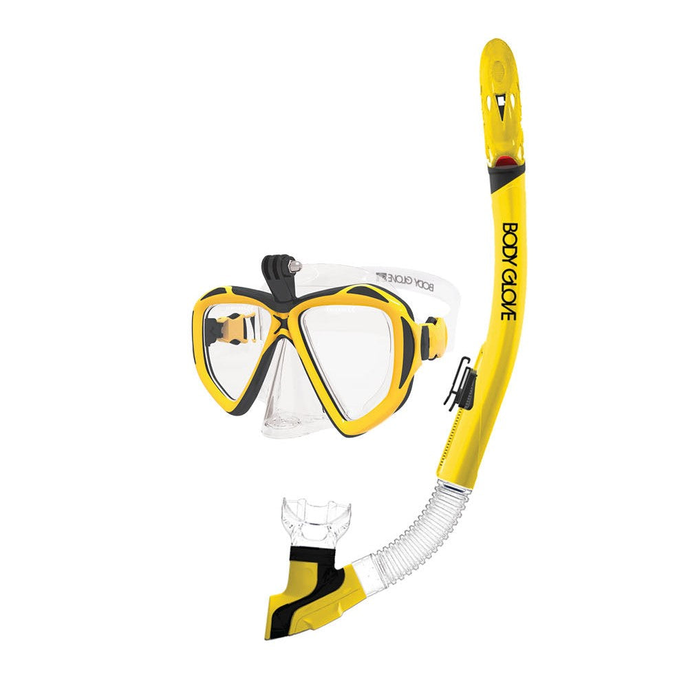 front shot of Passage dive mask and snorkel, yellow