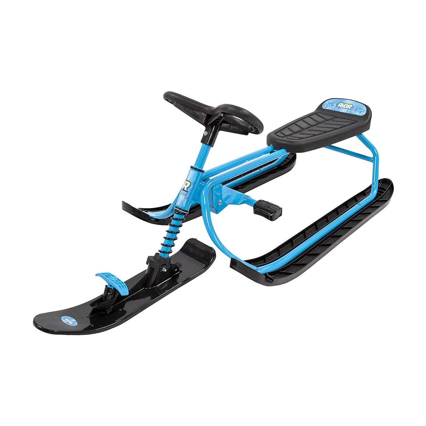 three quarter shot of rydr snow runner bike sled with steering wheel and foot breaks